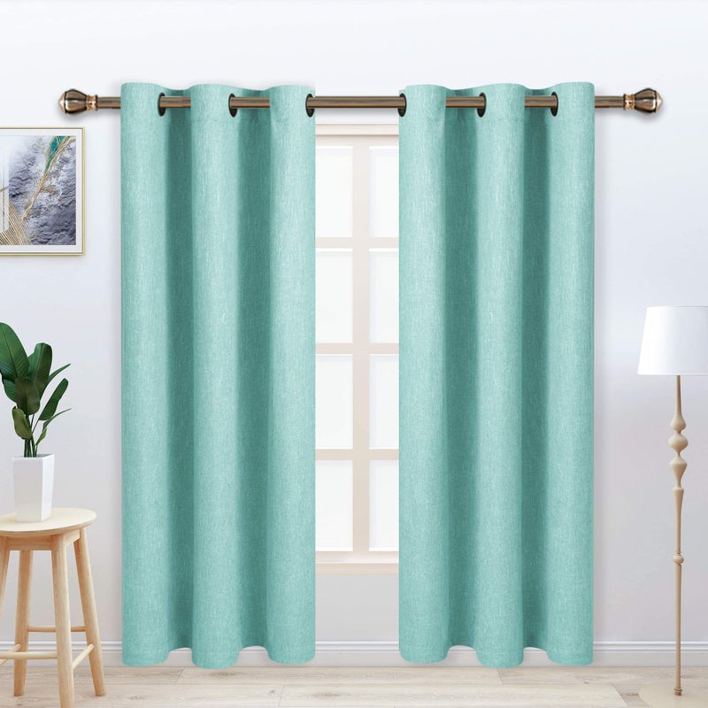 LORDTEX Linen Look Textured Blackout Curtains with Thermal Insulated Liner - Heavy Thick Grommet Window Drapes for Bedroom, 40 x 84 Inches, Seafoam, Set of 2 Panels - Image 1